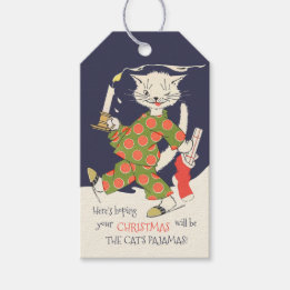 Kerstmis De pyjama van de kat Funny  CC0441 Cadeaulabel