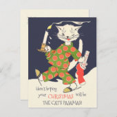 Kerstmis De pyjama van de kat Funny  CC0493 Briefkaart (Voorkant / Achterkant)