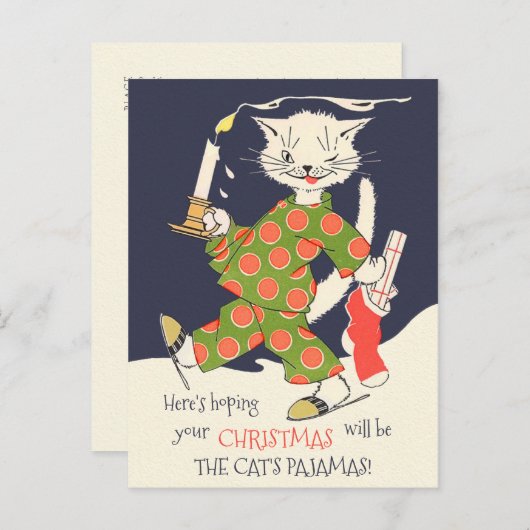 Kerstmis De pyjama van de kat Funny  CC0493 Briefkaart (Voorkant / Achterkant)