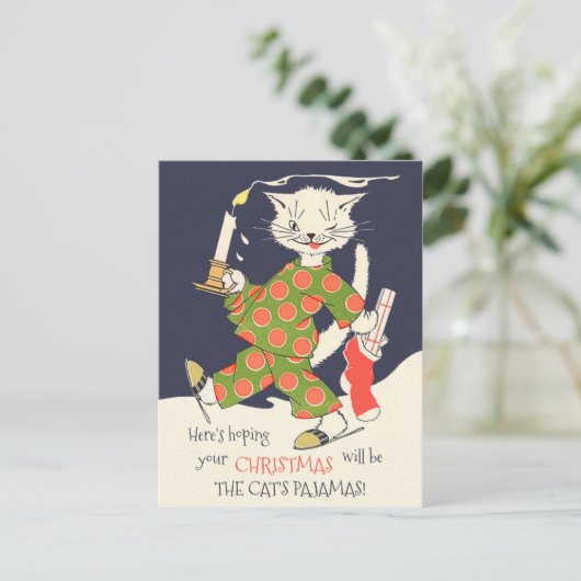 Kerstmis De pyjama van de kat Funny CC0493 Briefkaart (Staand voorkant)