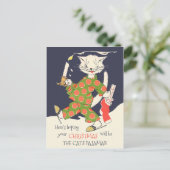 Kerstmis De pyjama van de kat Funny  CC0493 Briefkaart (Staand voorkant)