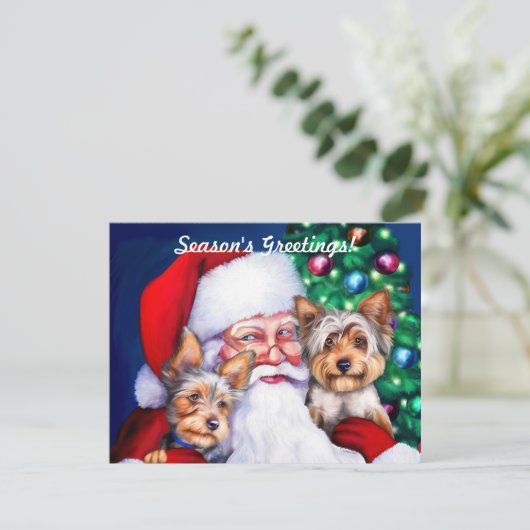 Kerstmis, de Yorkies van de kerstman Kaart (Staand voorkant)