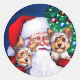 Kerstmis, de Yorkies van de kerstman Ronde Sticker