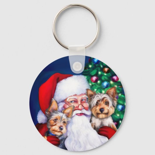 Kerstmis, de Yorkies van de kerstman Sleutelhanger (Voorkant)