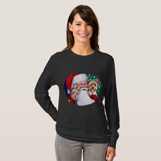 Kerstmis, de Yorkies van de kerstman T-shirt (Voorkant volledig)