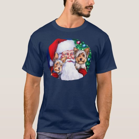 Kerstmis, de Yorkies van de kerstman T-shirt (Voorkant)