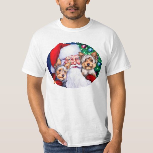 Kerstmis, de Yorkies van de kerstman T-shirt (Voorkant)