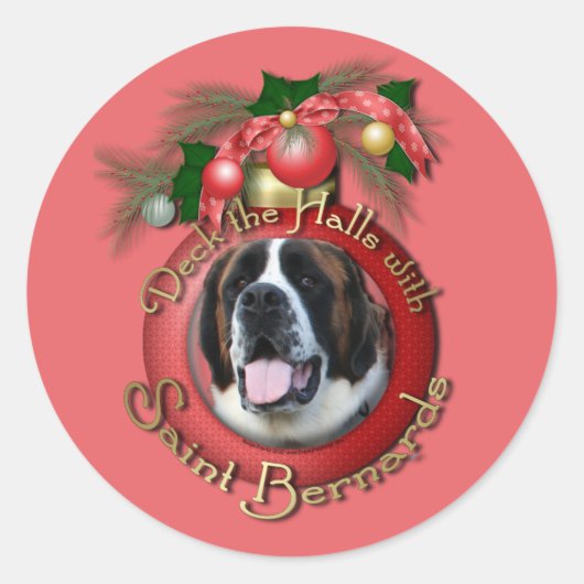 Kerstmis - Deck de Hallen - Sint Bernards - Mae Ronde Sticker (Voorkant)