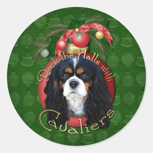Kerstmis - Deck the Halls - Cavaliers - Tri-Color Ronde Sticker (Voorkant)
