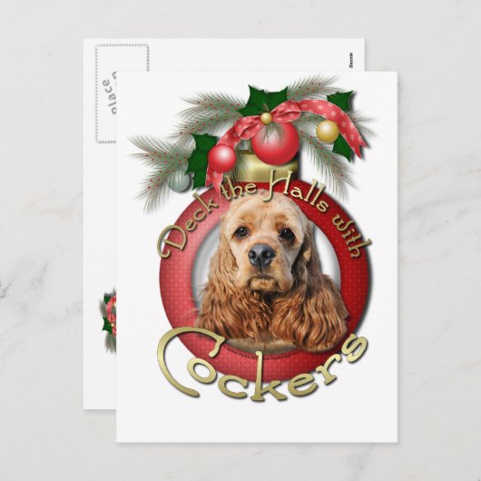 Kerstmis - Deck the Halls - Cockers Feestdagenkaart (Voorkant / Achterkant)