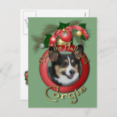 Kerstmis - Deck the Halls - Corgis Feestdagenkaart (Voorkant / Achterkant)