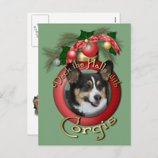 Kerstmis - Deck the Halls - Corgis Feestdagenkaart (Voorkant / Achterkant)