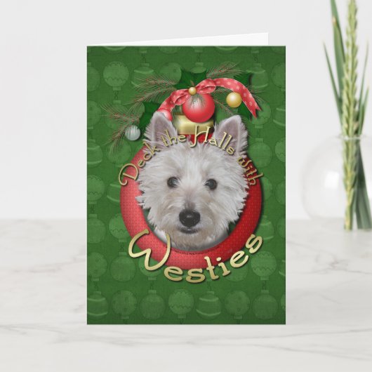 Kerstmis - Deck the Halls - Westies - Tank Feestdagen Kaart (Voorkant)