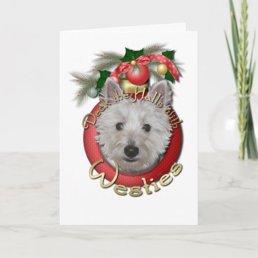 Kerstmis - Deck the Halls - Westies - Tank Feestdagen Kaart (Voorkant)