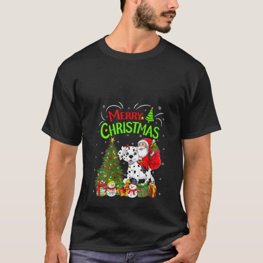Kerstmis Decoraties Lichten Santa Riding Dalmatisc T-shirt (Voorkant)