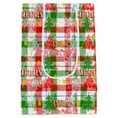 Kerstmis decoratieve geruite tartan medium cadeauzakje (Achterkant)