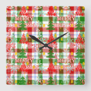 Kerstmis decoratieve geruite tartan vierkante klok