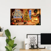 Kerstmis decoratieve kunst met kitten #2 poster (Thuiskantoor)