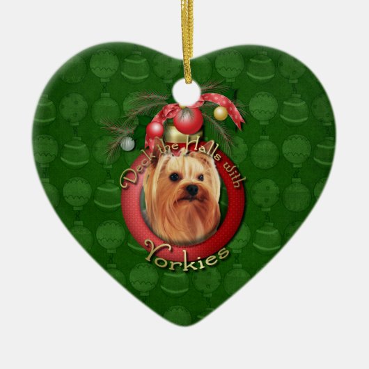 Kerstmis - Decreet de Halls - Yorkshire Terrier Keramisch Ornament (Voorkant)