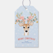Kerstmis Deer Holly Floral Antler Waterverf Snow Cadeaulabel (Voorkant)