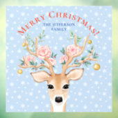 Kerstmis Deer Holly Floral Antler Waterverf Snow Raamsticker (Vel 3)