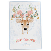 Kerstmis Deer Holly Rozen Snowflakes Medium Cadeauzakje (Voorkant)