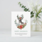 Kerstmis Deer Poinsettia Briefkaart (Staand voorkant)