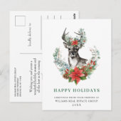 Kerstmis Deer Poinsettia Briefkaart (Voorkant / Achterkant)