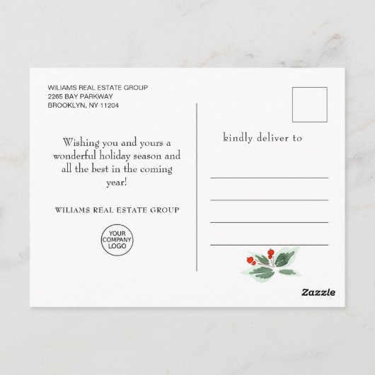 Kerstmis Deer Poinsettia Briefkaart (Achterkant)