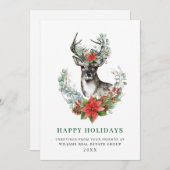 Kerstmis Deer Poinsettia Corporate Greeting Feestdagenkaart (Voorkant / Achterkant)