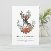 Kerstmis Deer Poinsettia Corporate Greeting Feestdagenkaart (Staand voorkant)