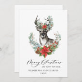 Kerstmis Deer Poinsettia Corporate Greeting Feestdagenkaart (Voorkant / Achterkant)