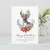 Kerstmis Deer Poinsettia Corporate Greeting Feestdagenkaart (Staand voorkant)