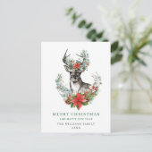Kerstmis Deer Poinsettia Greeting Holiday Briefkaart (Staand voorkant)