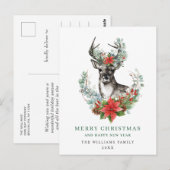 Kerstmis Deer Poinsettia Greeting Holiday Briefkaart (Voorkant / Achterkant)