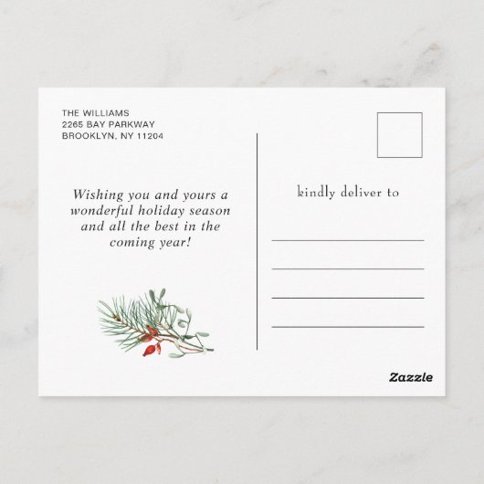 Kerstmis Deer Poinsettia Greeting Holiday Briefkaart (Achterkant)