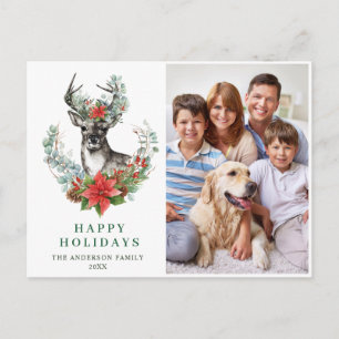 Kerstmis Deer Poinsettia Greeting Holiday FOTO Briefkaart