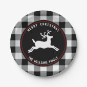 Kerstmis Deer Rustic Black White Buffalo Check Papieren Bordje (Voorkant)