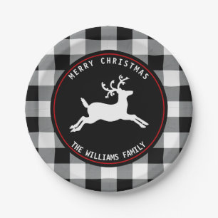 Kerstmis Deer Rustic Black White Buffalo Check Papieren Bordje