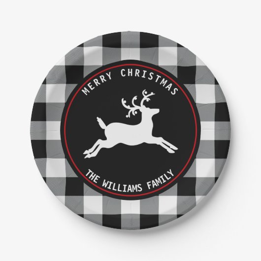Kerstmis Deer Rustic Black White Buffalo Check Papieren Bordje (Voorkant)