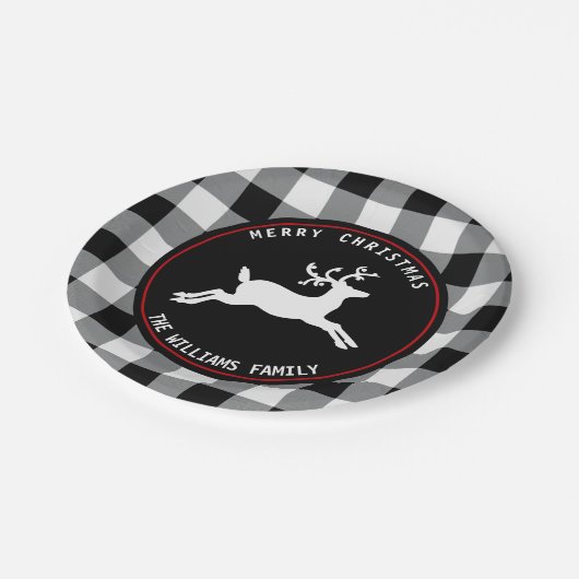 Kerstmis Deer Rustic Black White Buffalo Check Papieren Bordje (Gekanteld)