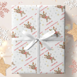 Kerstmis deer Snowflakes Persoonlijke naam Cadeaupapier