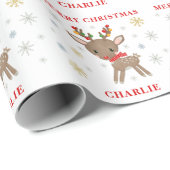 Kerstmis deer Snowflakes Persoonlijke naam Cadeaupapier (Rol Hoek)