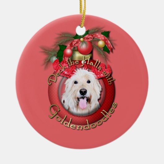 Kerstmis - Dek de zalen - GoldenDoodles - Daisy Keramisch Ornament (Voorkant)