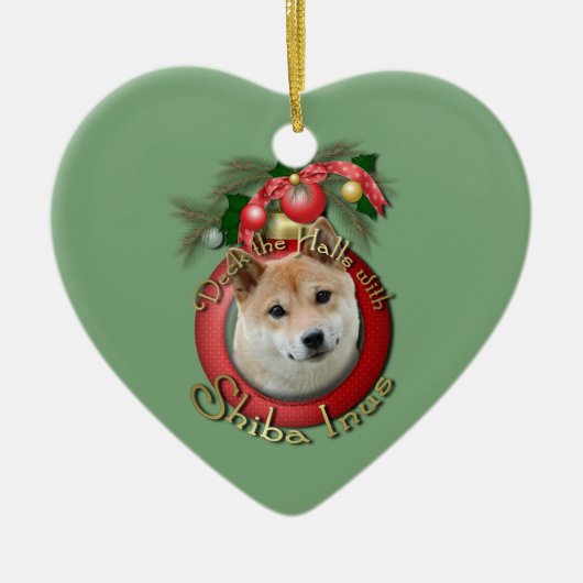 Kerstmis - Dek de zalen - Shiba Inu Keramisch Ornament (Voorkant)