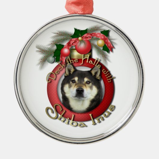 Kerstmis - Dek de zalen - Shiba Inus - Yasha Metalen Ornament (Voorkant)