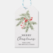 Kerstmis Dennentak en Rode Bessen Vakantie Cadeaulabel (Voorkant)