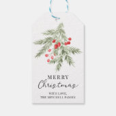 Kerstmis Dennentak en Rode Bessen Vakantie Cadeaulabel (Achterkant)
