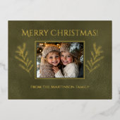 Kerstmis Dennentakken Foto Groen Folie Feestdagen Briefkaart (Voorkant)