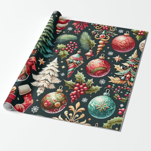 Kerstmis Design Patroon 9 Cadeaupapier (Uitgerold)